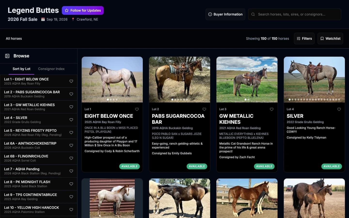 Legend Buttes Horse Sales website
